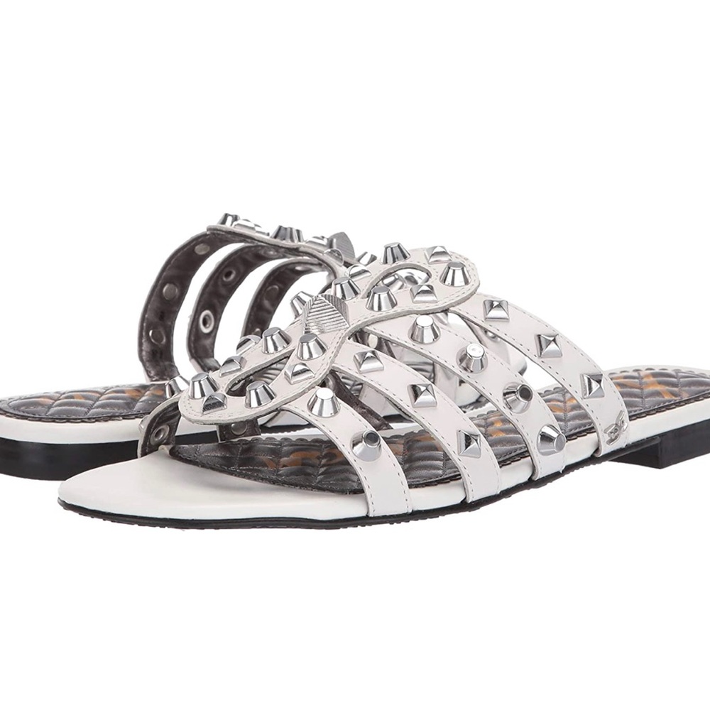 SAM EDELMAN White Studded Slides Sandals